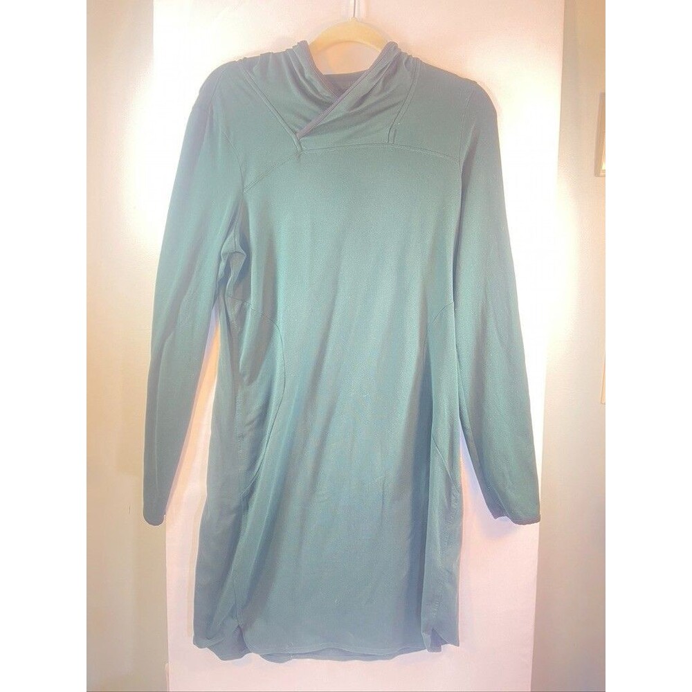 THE NORTH FACE GREEN LONG SLEEVE HOODED MINI STRETCHY DRESS SZ MEDIUM